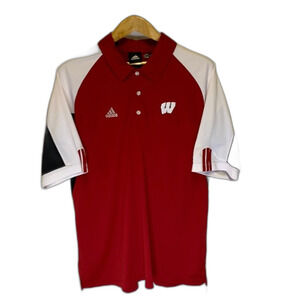 Adidas NWOT University of Wisconsin Red White Black SS Performance Polo Size L